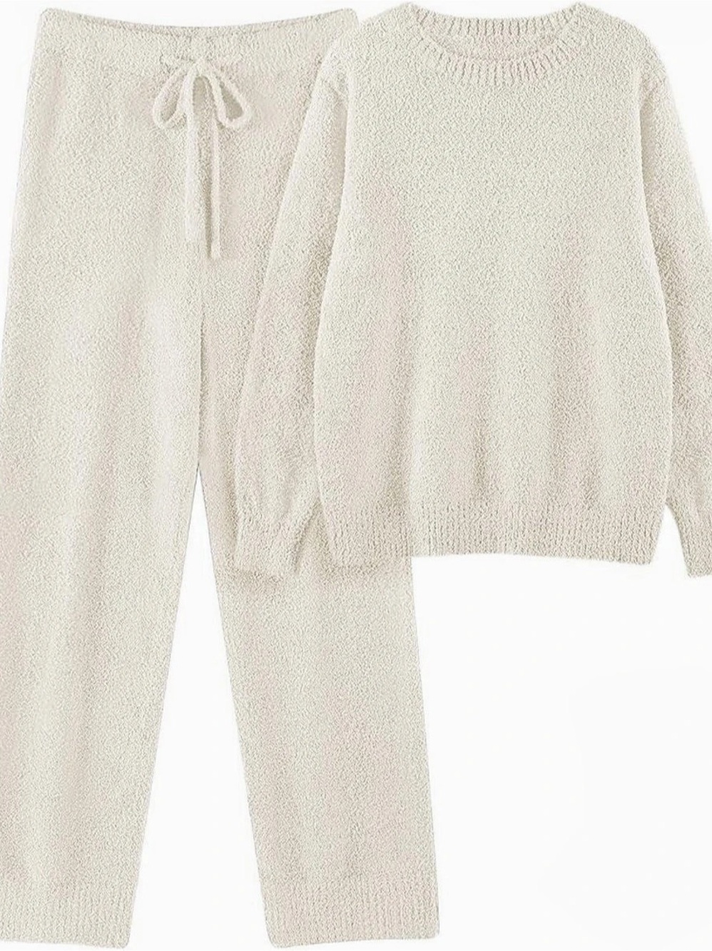 Uniqlo soft fluffy Cozy Knit Pullover and Cozy Knit Pant Cream Lounge Set